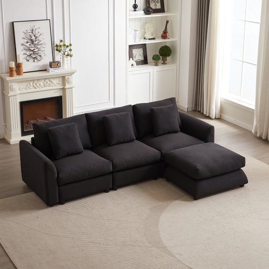 102' Modular Lounge – Plush Comfort Sofa Set with Relax Ottoman & Accent Pillows (Black)