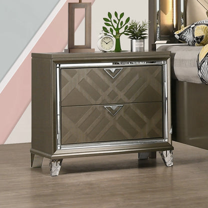 Glistra Glam Stand – Dark Champagne Nightstand with Acrylic Legs & 2 Drawers