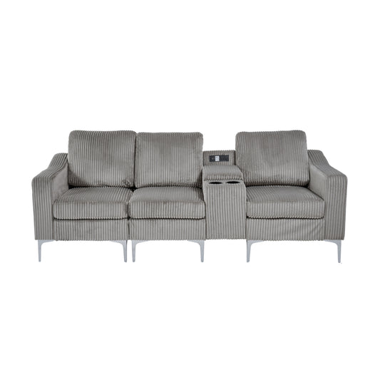3-Seat Comfort Lounge – Plush Sofa with Integrated Features (Gray)