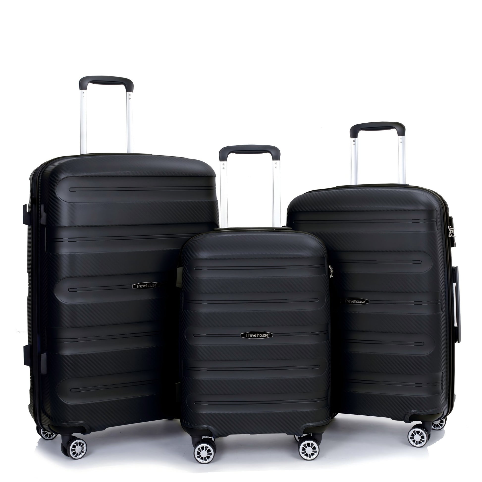 Jetera 3 - Piece PP Luggage Set – Black Hardshell Suitcases with Double Spinner Wheels & TSA Lock (20/24/28") - JUSTLIVE NESTJUSTLIVE NEST