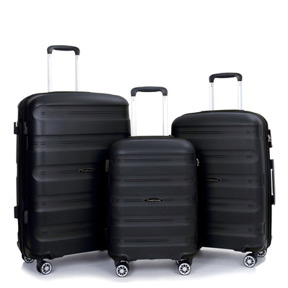 Jetera 3 - Piece PP Luggage Set – Black Hardshell Suitcases with Double Spinner Wheels & TSA Lock (20/24/28") - JUSTLIVE NESTJUSTLIVE NEST