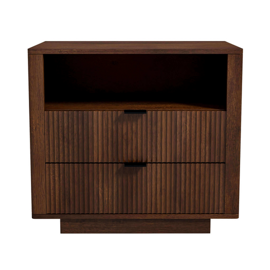 Lolana Chest – Walnut 2-Drawer Bedside Table in Dark Solid Wood