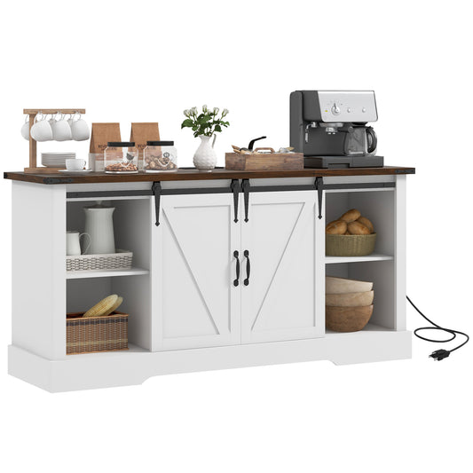 Farmcrest Sideboard – White Barn-Style Cabinet with Charging Station and Sliding Doors