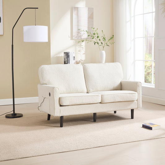The Coolmore Haven – Stylish Beige Loveseat with USB & Removable Covers for Cozy Living