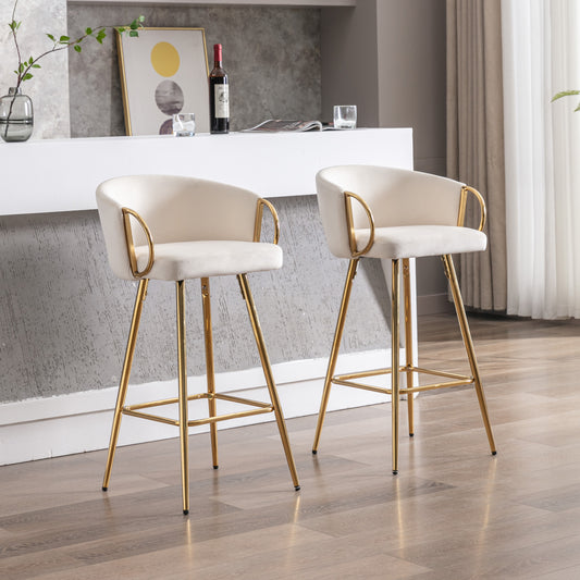 Velora Bar Stools (Set of 2) – Cream Velvet with Gold Legs & Chrome Base