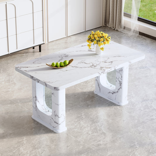 Fayno Dining Table – 64'' Marble Look Top with Clean White Texture Finish
