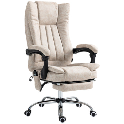 Vinsetto Massage Chair – Cream White Microfiber Office Recliner with Heat & Footrest
