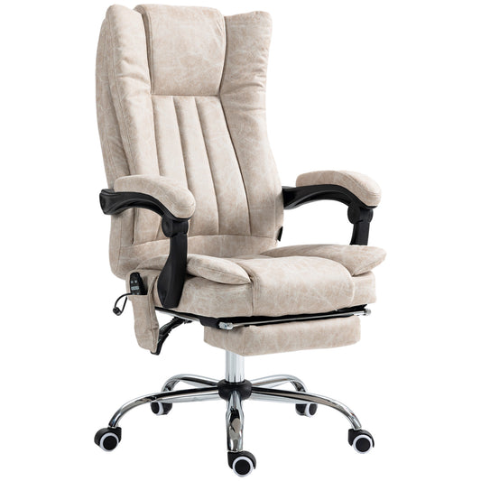 Vinsetto Massage Chair – Cream White Microfiber Office Recliner with Heat & Footrest