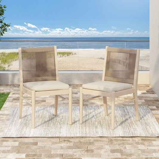 Corvian MP2 Dining Chairs – Neutral Upholstered Set, Acacia Frame (Set of 2)