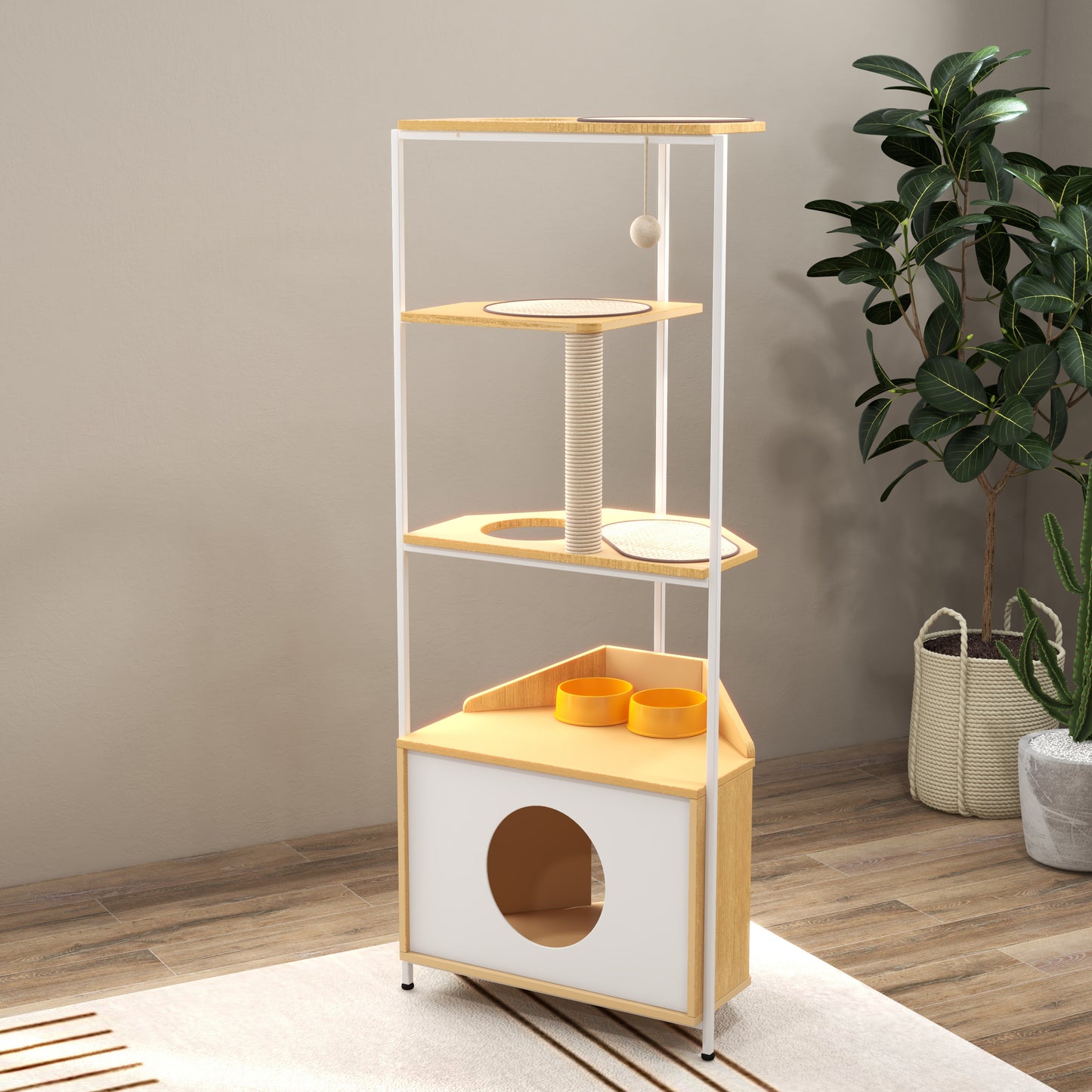 Vero Corner Cat Tower – Multi - Level Cat Condo with Scratching Post, Feeder & Climbing Ledges - JUSTLIVE NESTJUSTLIVE NEST