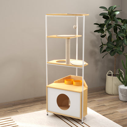Vero Corner Cat Tower – Multi - Level Cat Condo with Scratching Post, Feeder & Climbing Ledges - JUSTLIVE NESTJUSTLIVE NEST