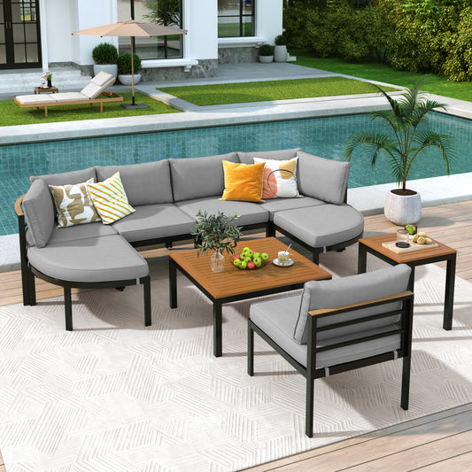 Solvara 5-Seat Sectional – Grey Outdoor Conversation Sofa Set with Cushions for Patio or Lawn