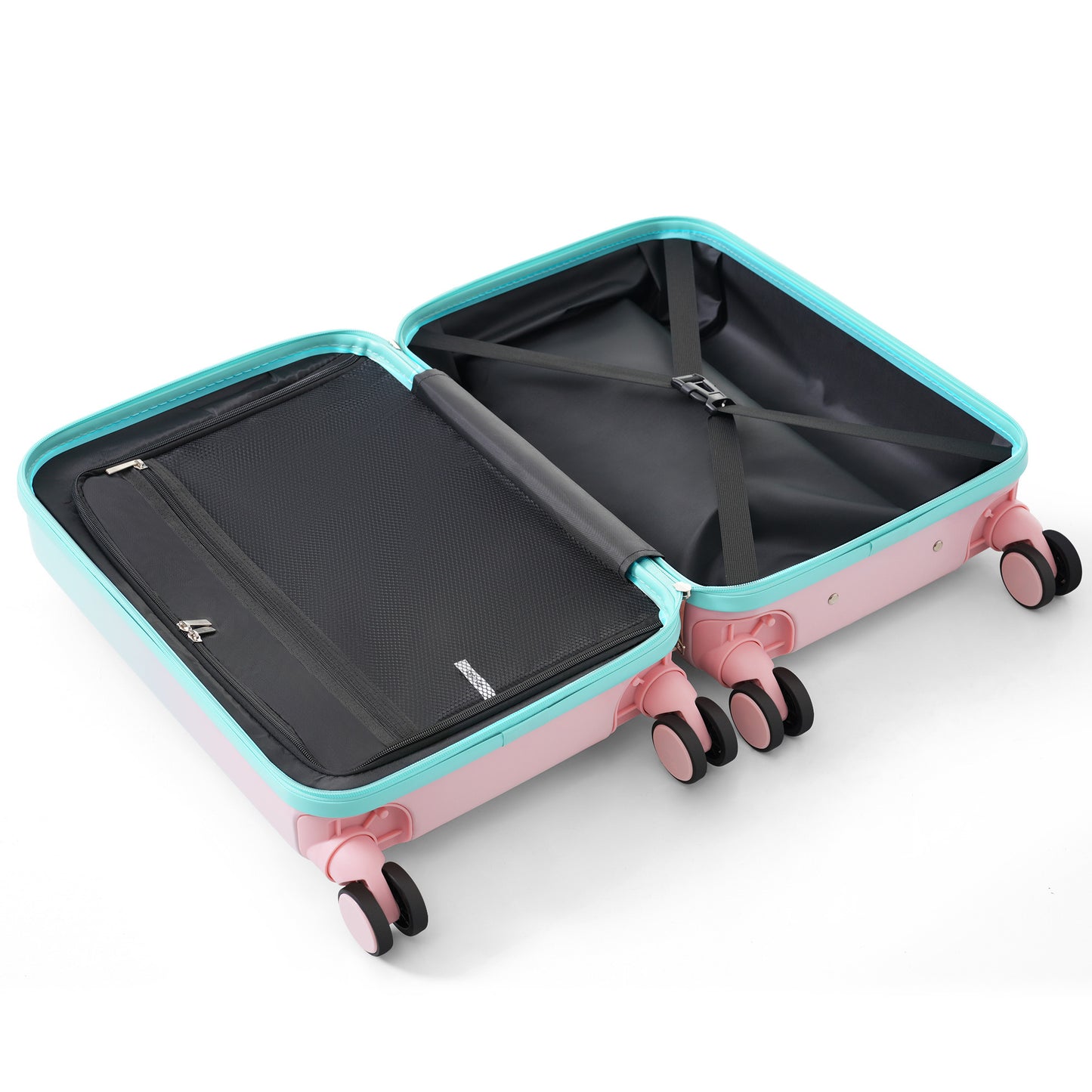 Jetera 3 - Piece Carry - On Luggage Set – Light Blue ABS+PC Hard Shell with USB Port, Cup Holder & Front - Opening Design (20/24/28") - JUSTLIVE NESTJUSTLIVE NEST