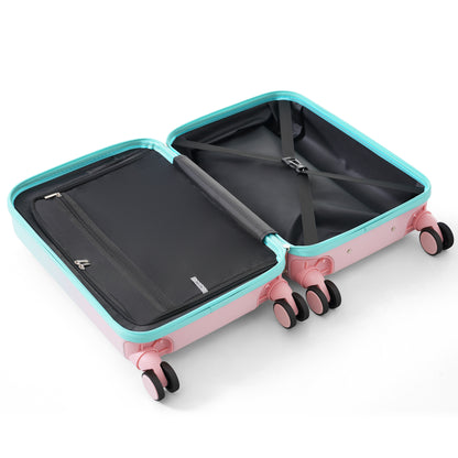 Jetera 3 - Piece Carry - On Luggage Set – Light Blue ABS+PC Hard Shell with USB Port, Cup Holder & Front - Opening Design (20/24/28") - JUSTLIVE NESTJUSTLIVE NEST
