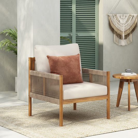 Retra Woven Wood Lounge Chairs – Set of 2 Modern Outdoor Seats with Cushions and Solid Wood Frame