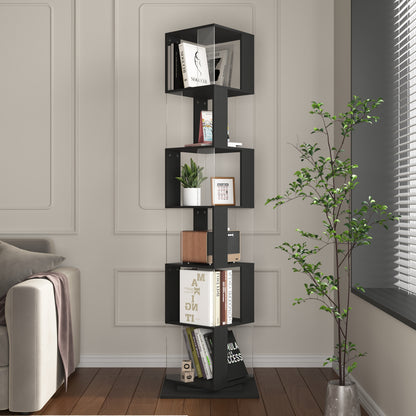 Spindra Tower – 6-Tier Rotating Bookshelf with Acrylic Plates & Safety Base