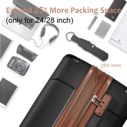 Jetera 2 - Piece ABS Luggage Set – Black & Brown Suitcases with Double Wheels, Expandable 28" and Carry - On 20" - JUSTLIVE NESTJUSTLIVE NEST