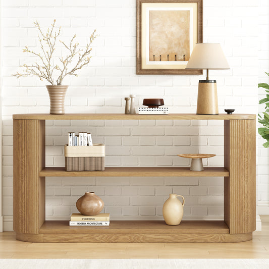 Mirod Console Table – SlimLine Entry Table with Open Shelf and Woodgrain Finish