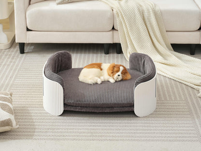 Whiskava™ Elevated Pet Sofa – Scandinavian-Style Cat Bed with Removable Cushion, White & Grey