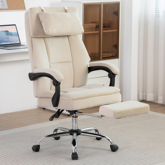 Verra Velvet Chair – Beige Frosted Velvet Executive Office Chair with Footrest & Headrest