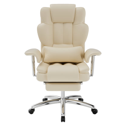Vinsetto Luxe Recliner Chair – Beige Big & Tall Leather Executive Chair with Footrest