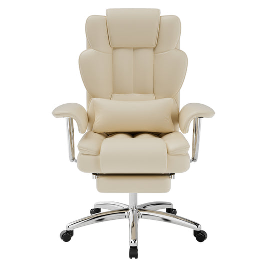 Vinsetto Luxe Recliner Chair – Beige Big & Tall Leather Executive Chair with Footrest