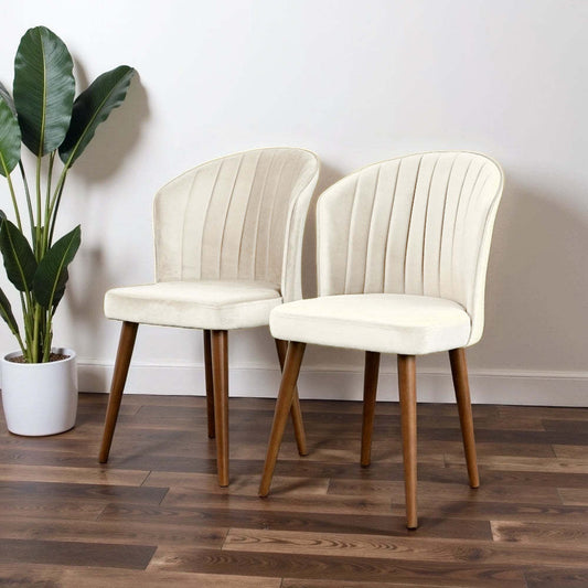 Parsol Dining Chairs – 2 Beige Velvet Armless Seats, Timeless Parsons Style
