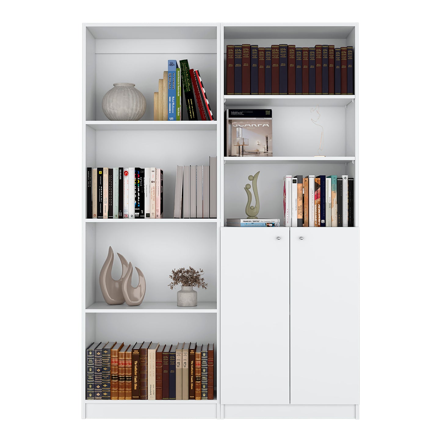 Vetora Duo Set – 2-Piece White Bookcase Living Room Ensemble