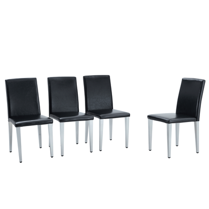 Lina Dining Chair Set – 4 Black PU Seats with Silver Metal Legs, Modern Style