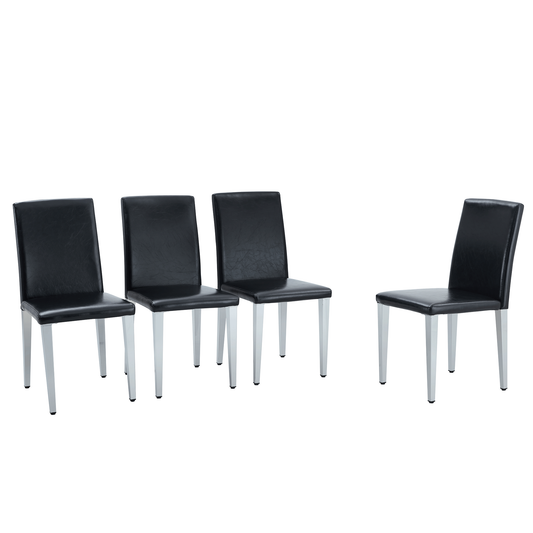 Lina Dining Chair Set – 4 Black PU Seats with Silver Metal Legs, Modern Style
