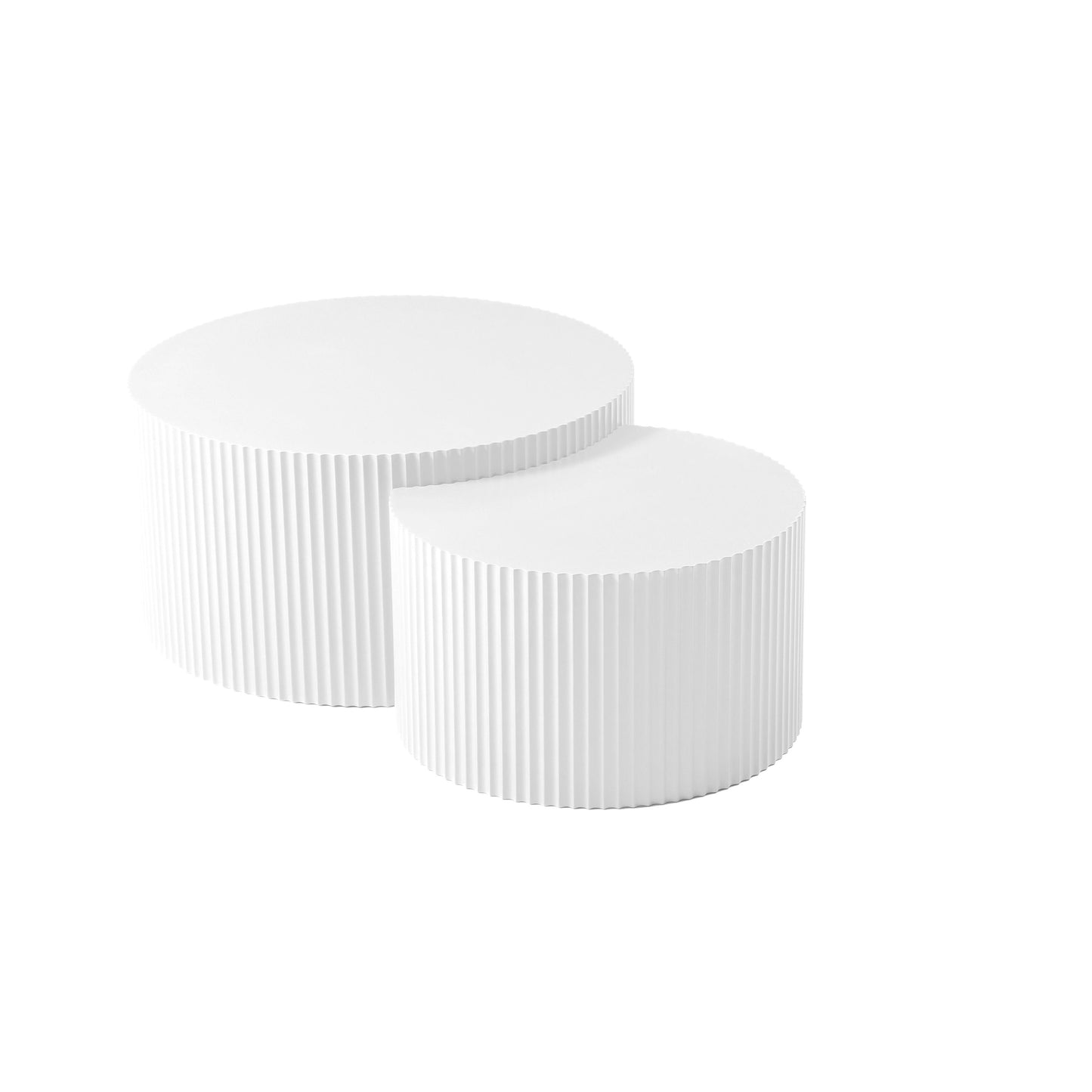 Selvia Nesting Set – Handcrafted Relief Coffee Tables in White, Set of 2