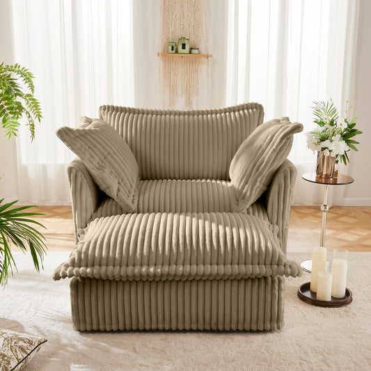 JUSTLIVE ‘Comfina Luxe” Armchair Set – Camel Corduroy | Deep Seat + Wide Ottoman + Oversized Pillows (2PC)