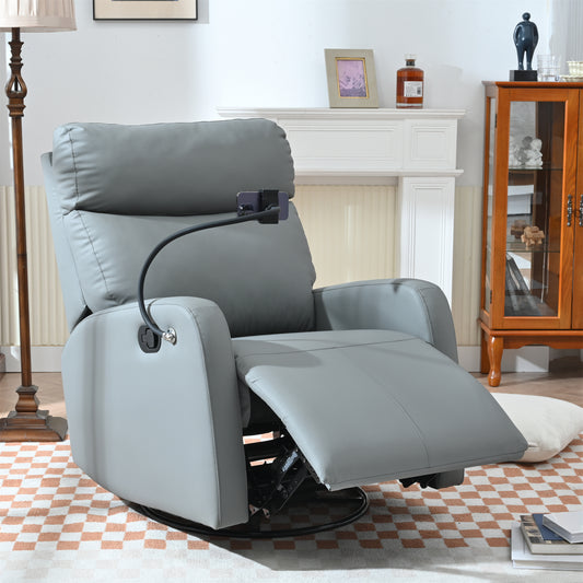 Nestro Rocker Recliner – Swivel Nursery Chair with Compact Frame and Phone Slot (Blue-Gray)