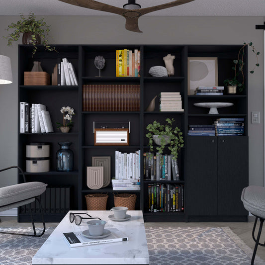 Willora Quad Set – Black 4-Piece Living Room Bookcase Set