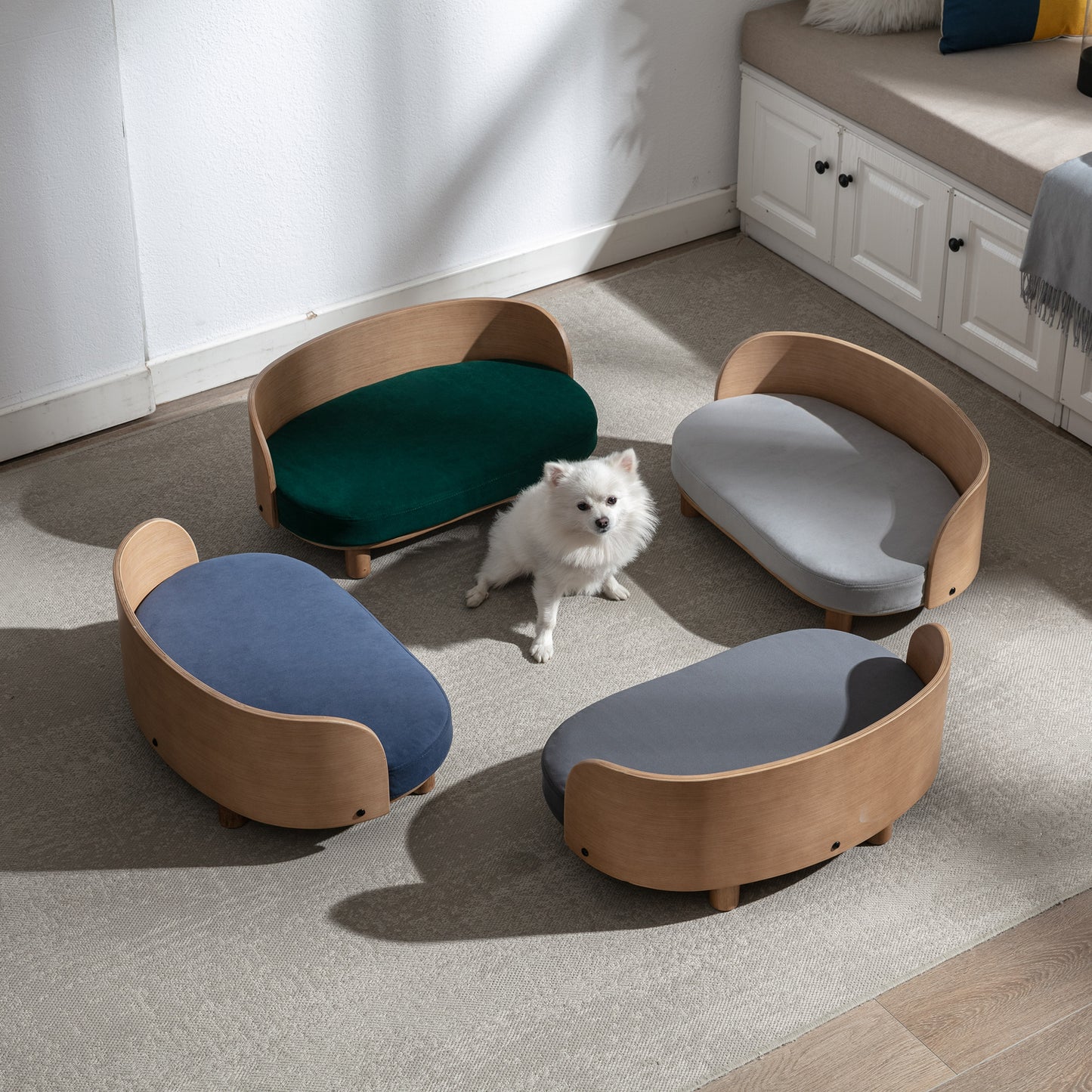Kova Pet Sofa – Scandinavian Elevated Dog Lounger with Velvet Cushion & Walnut Wood Frame - JUSTLIVE NESTJUSTLIVE NEST
