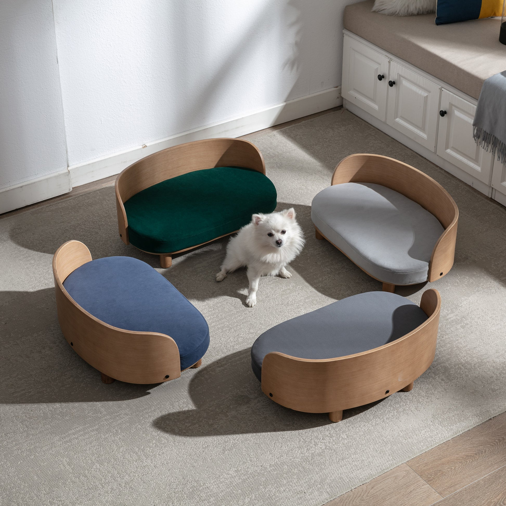 Kova Pet Sofa – Scandinavian Elevated Dog Lounger with Velvet Cushion & Walnut Wood Frame - JUSTLIVE NESTJUSTLIVE NEST
