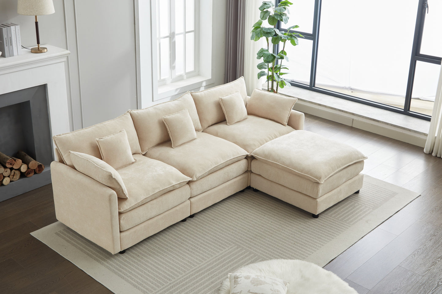 3-Seat Lounge – Modular Comfort Sofa with Relax Ottoman (Neutral)