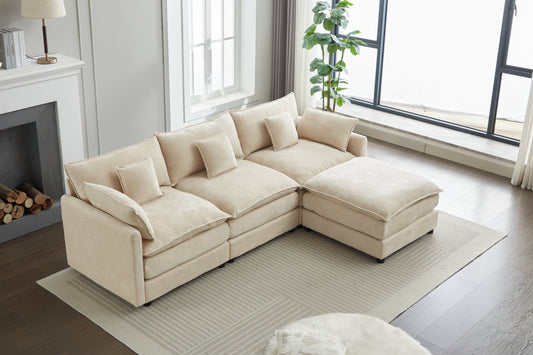 3-Seat Lounge – Modular Comfort Sofa with Relax Ottoman (Neutral)
