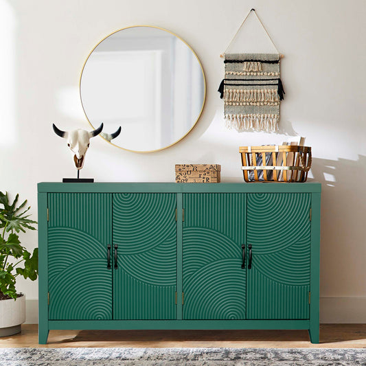 Mirello Green Cabinet – 59" 4-Door Accent Console with Mid-Century Legs