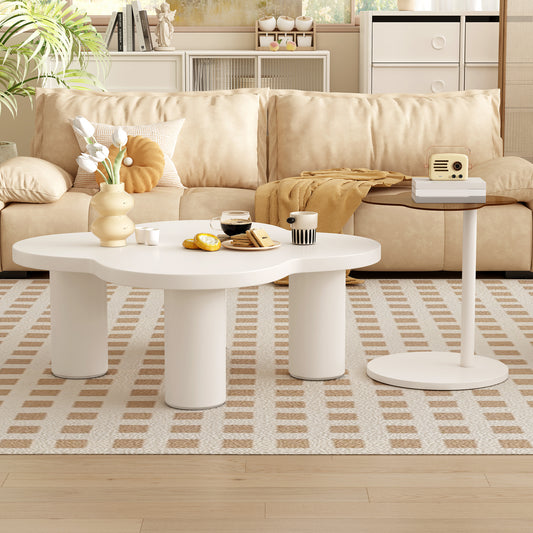 U-Can Roman Set – Irregular Coffee Table with GlassTop End & Column Legs