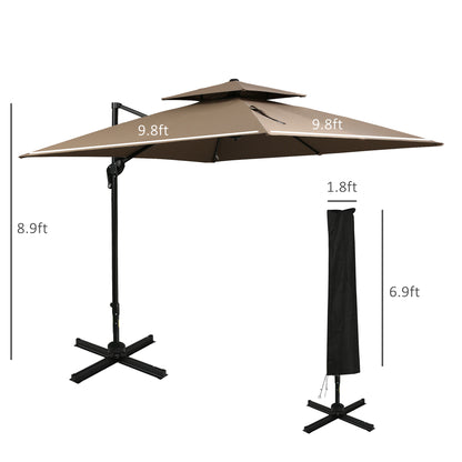 Solair 10' Double - Top Offset Umbrella – Hanging Cantilever with Crank, Base & 360° Rotation (Coffee) - JUSTLIVE NESTJUSTLIVE NEST