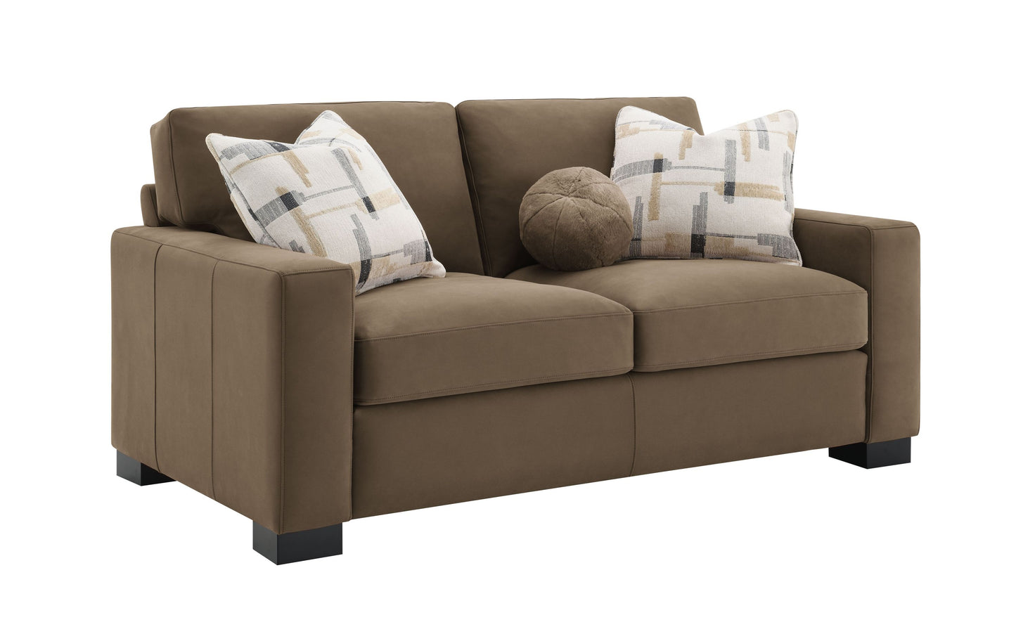 Darya Rustic Luxe Loveseat – Warm Brown Suede Sofa with Accent Pillows