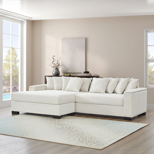 111' Luxe Lounge – Ribbed Beige Comfort Sofa with Convertible Relax Seat & Hidden Storage