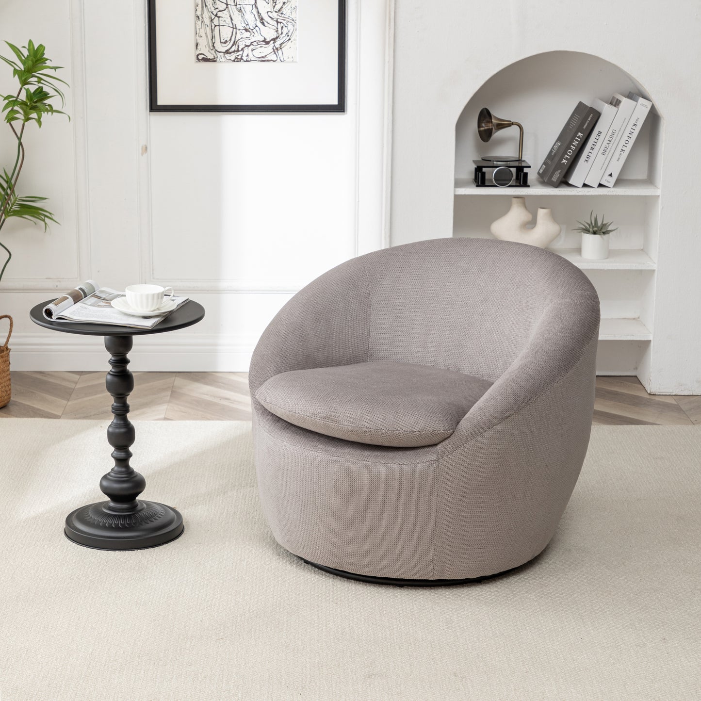 Mivona Barrel Chair – CozySpindle™ Fabric, 360° SoftGlide Base