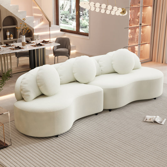 Pluvia Sofa – 103.5" Beige Lamb Velvet Upholstered Couch