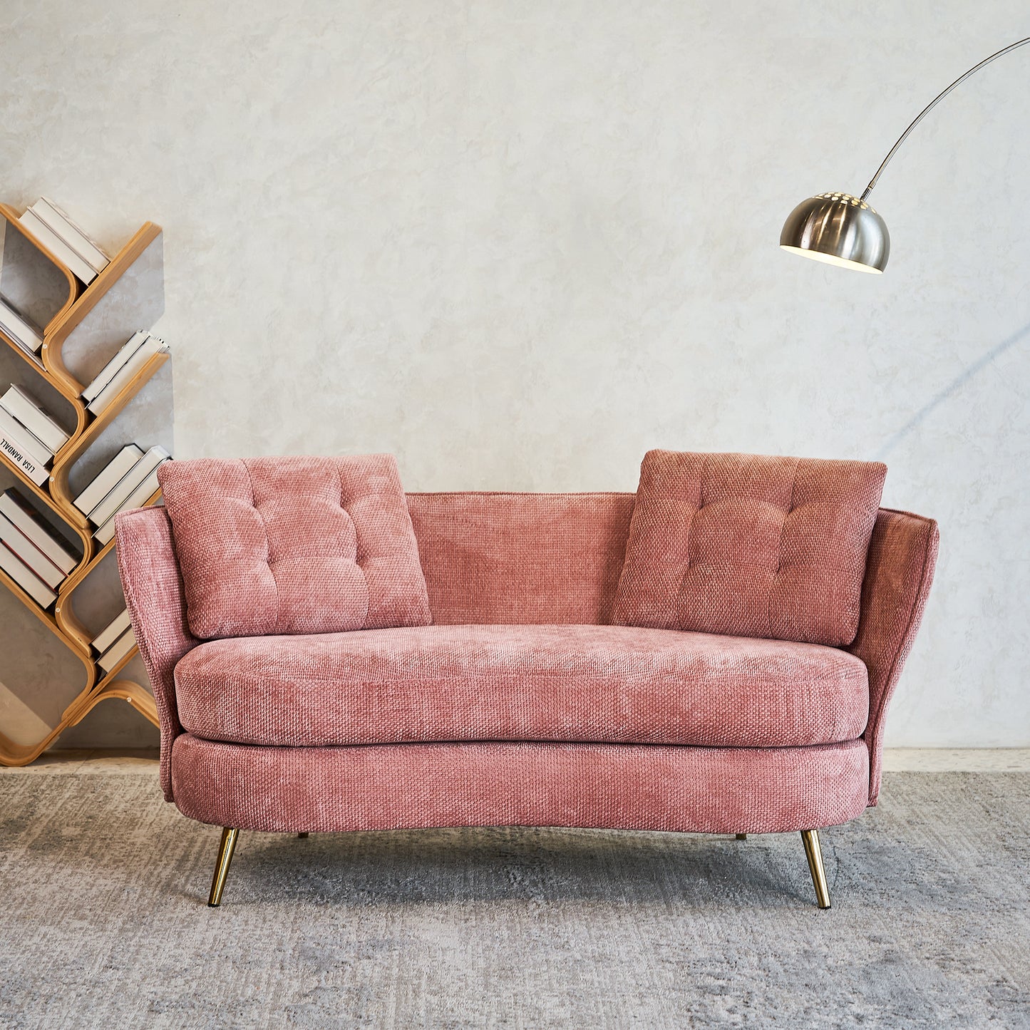 Gildora™ Pink Upholstered Loveseat Chair – Chic 2-Seater with Gold Metal Legs for Modern Compact Spaces
