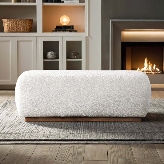 Kelvin Bench – Ivory Bouclé Upholstered Seating, Clean Modern Form