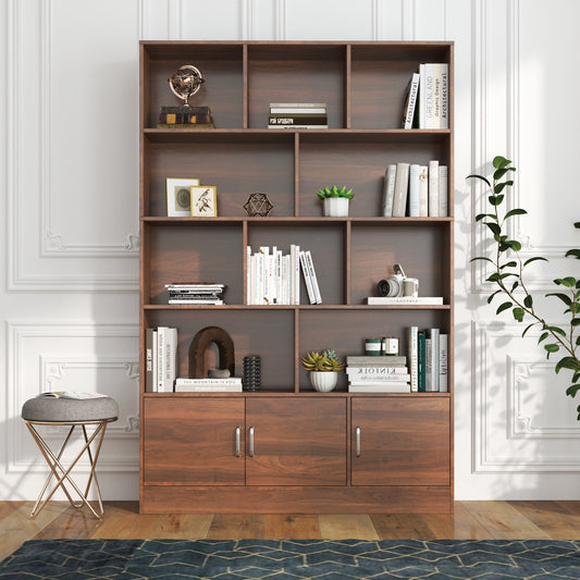 Cubra Flex Shelf – 70.87" 10-Cube Bookcase with 3 Doors, Open Shelves + Cabinet