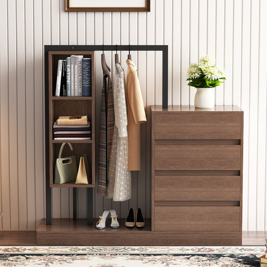 Tressa Storage Wardrobe – Espresso Cabinet with 4 Drawers and 3 Interior Shelves