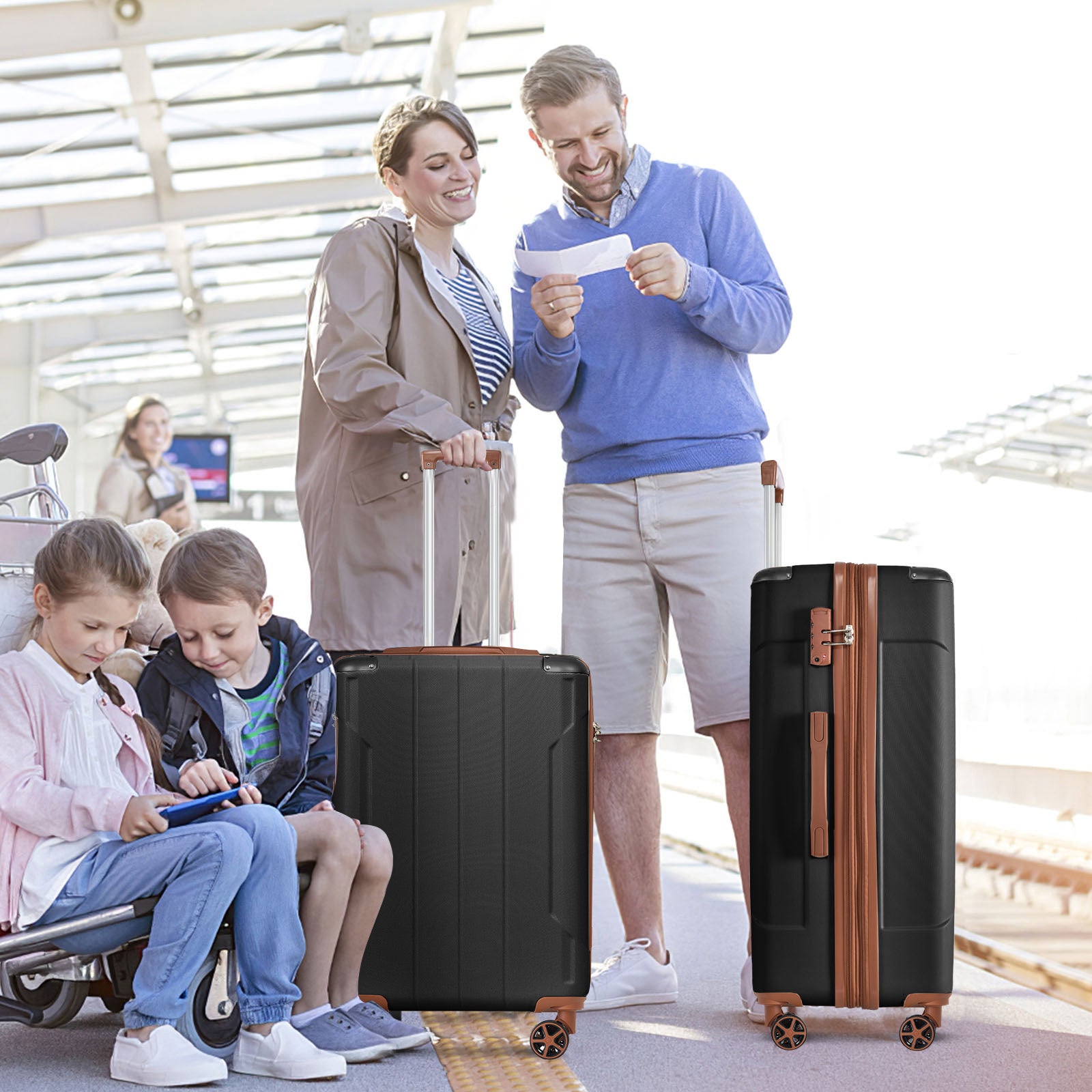 Jetera 2 - Piece ABS Luggage Set – Black & Brown Suitcases with Double Wheels, Expandable 28" and Carry - On 20" - JUSTLIVE NESTJUSTLIVE NEST